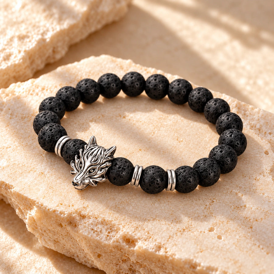 Generated concept artwork for Asgard Crafted Grey Wolf Head Bracelet; illustrative only, not an exact product photograph