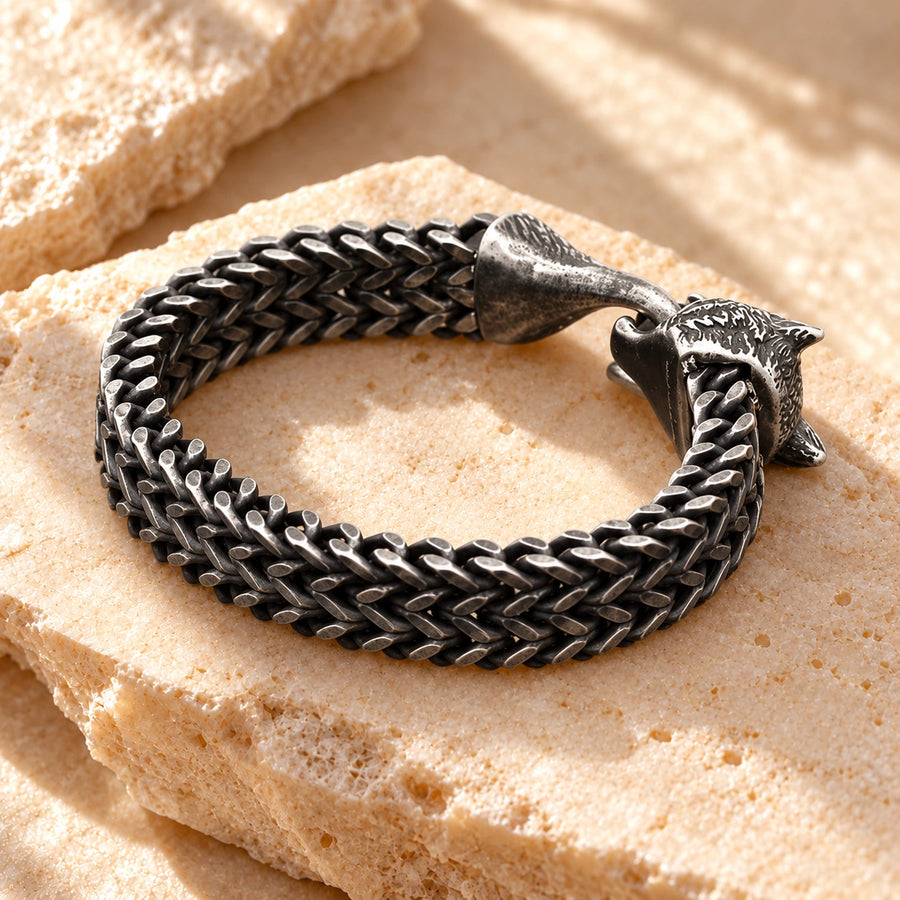 Black Wolf Head Cuban Link Bracelet: illustrative concept artwork, not a product photograph