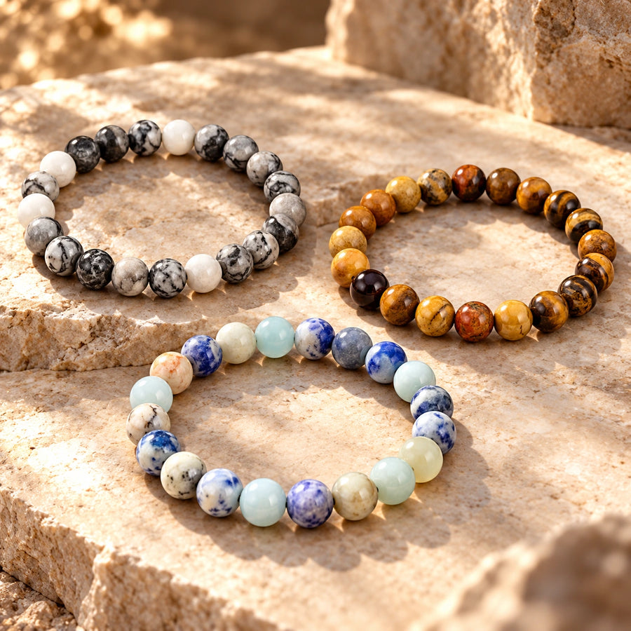 Matte 10 mm Stone Bead Couple Bracelets: illustrative concept artwork, not a product photograph