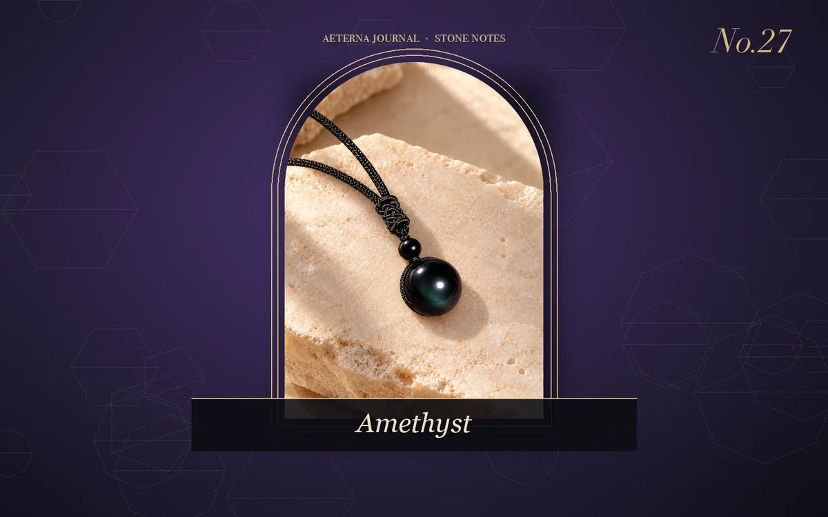 Purple amethyst and black obsidian pendant necklace