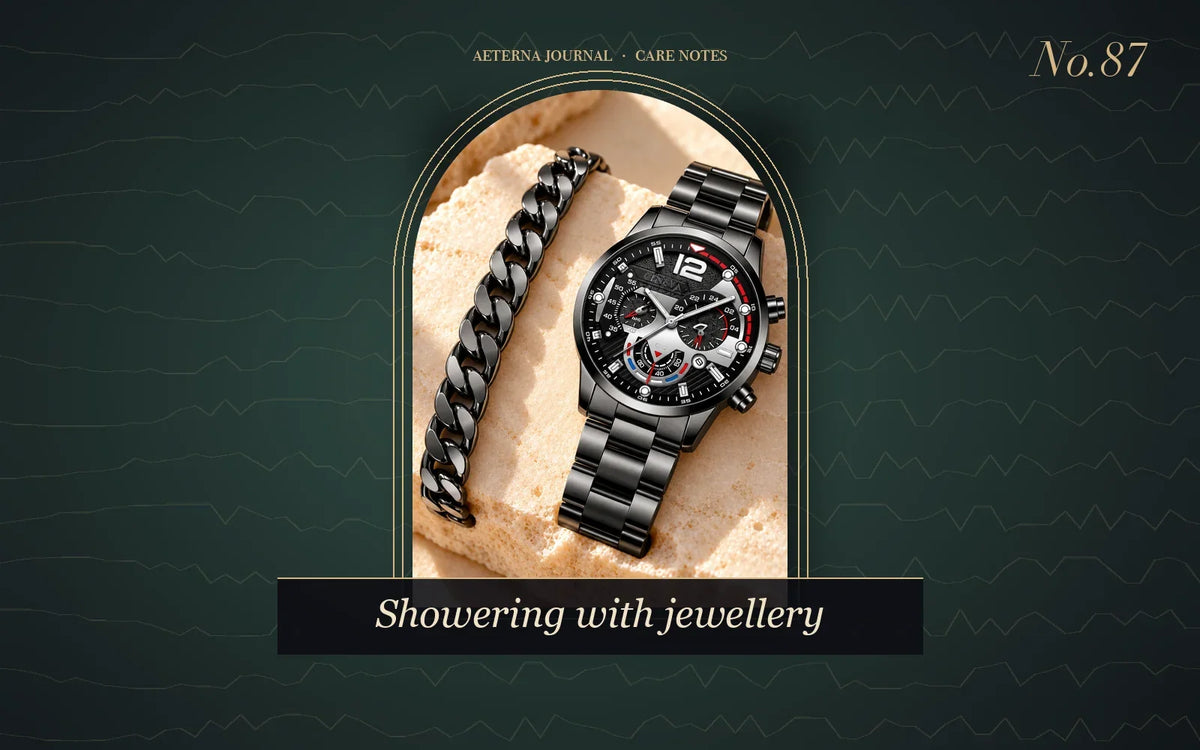 Black steel watch with a matching curb chain bracelet