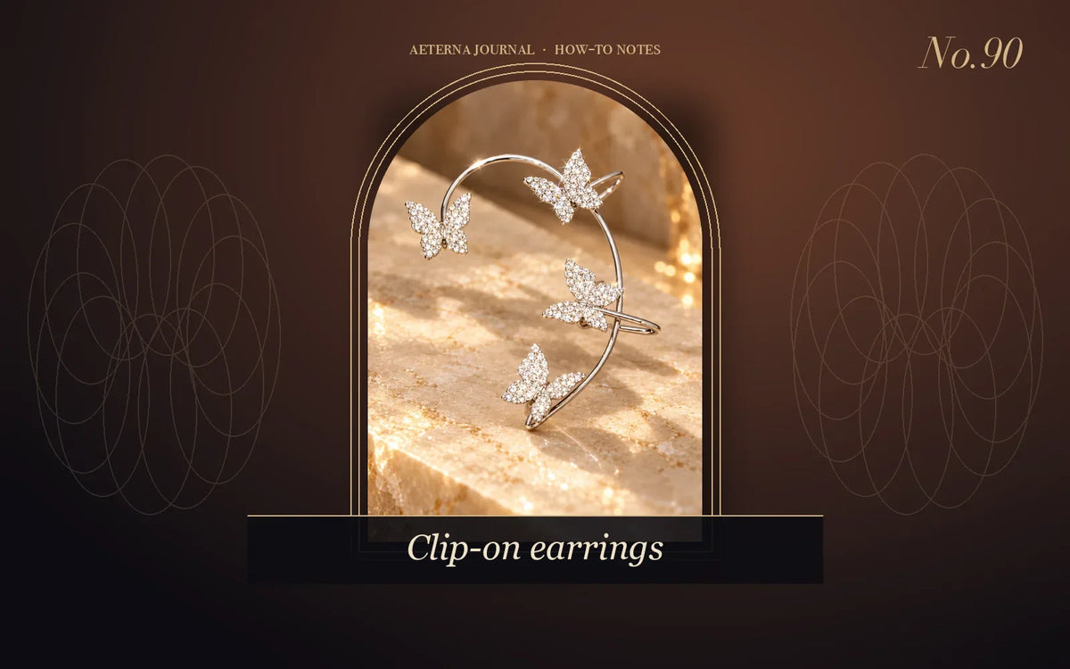 Butterfly ear clip and hook earring set with sparkling stones