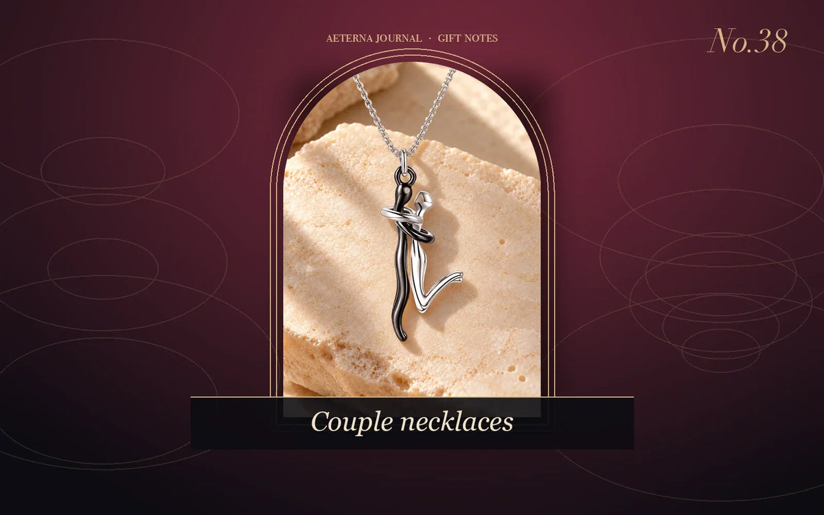 Matching couple pendant necklace with two hugging figures