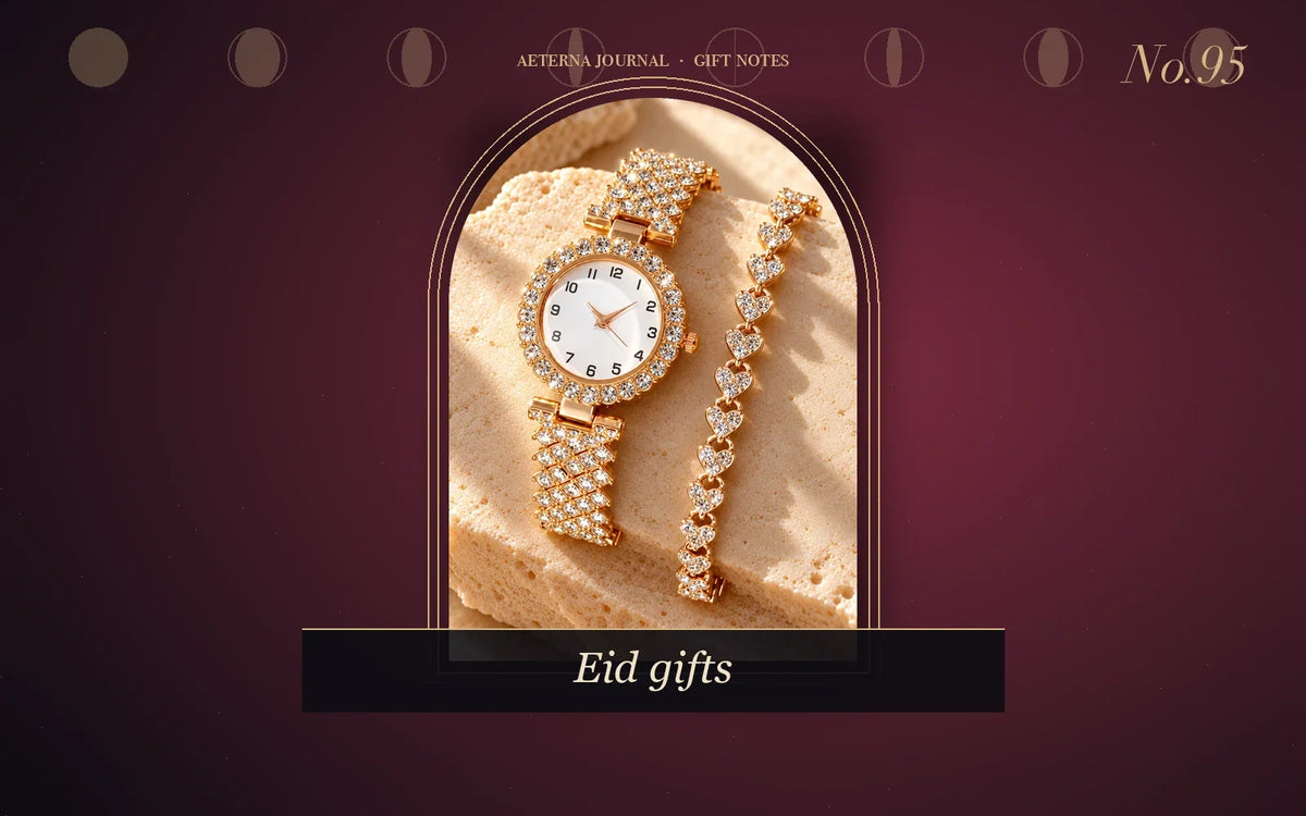 Gold-tone rhinestone watch and matching bracelet set