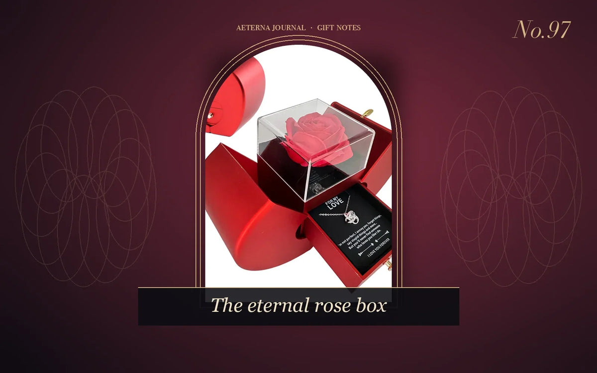 Red apple-shaped gift box with a preserved rose and a pendant drawer