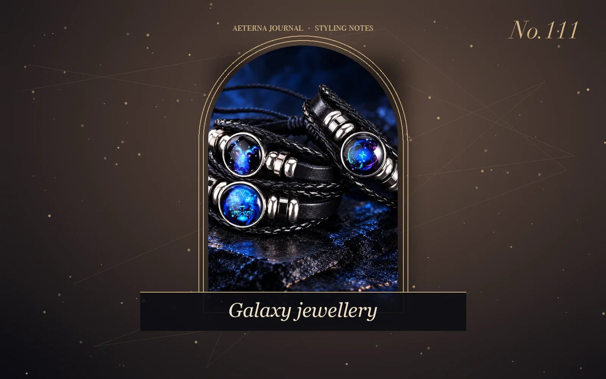 Braided leather bracelets with blue galaxy glass cabochons