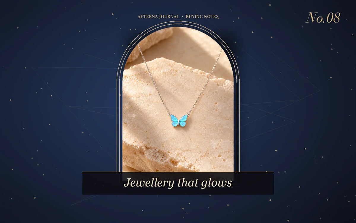 Blue luminous butterfly pendant necklace and bracelet set