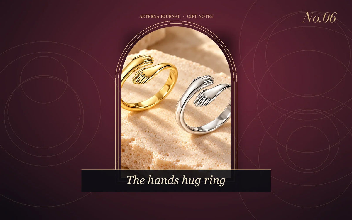 Adjustable open ring shaped like two hands embracing