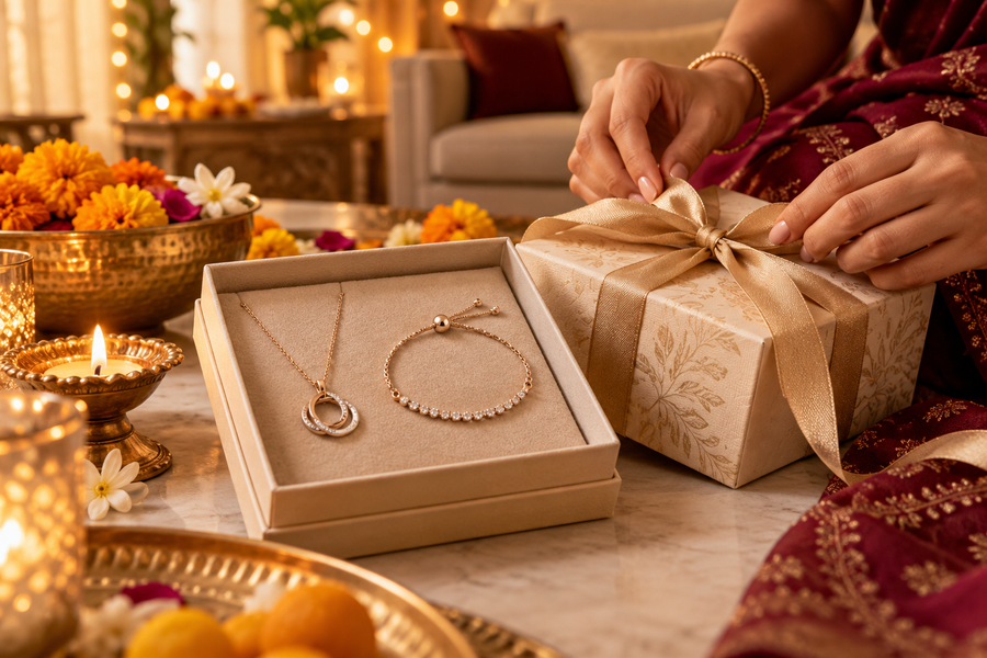 Editorial image illustrating how to choose festive jewellery as a gift when you don’t know their size