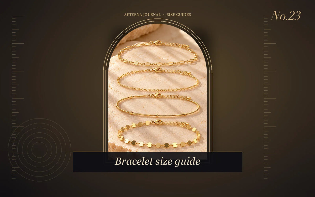 Illustrated bracelet size guide with stacked chain bracelets