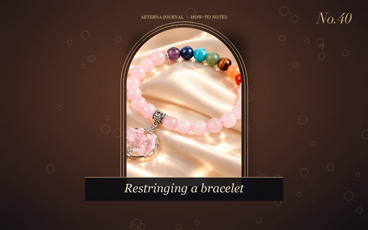 Crystal bead bracelet laid out ready for restringing