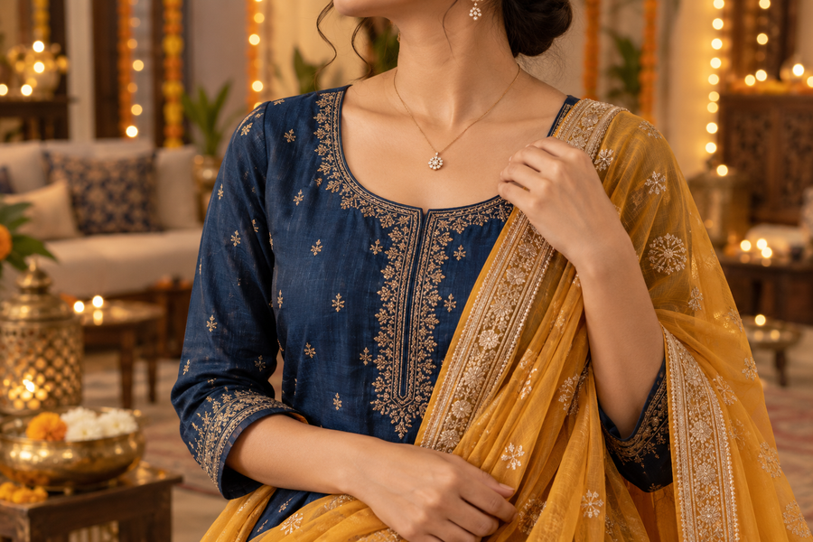 Editorial image illustrating how to style jewellery with a dupatta without clutter