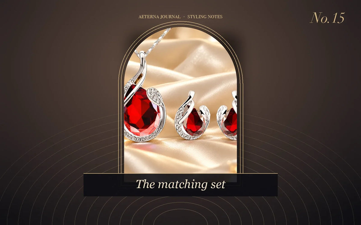 Rhinestone water drop necklace with matching drop earrings