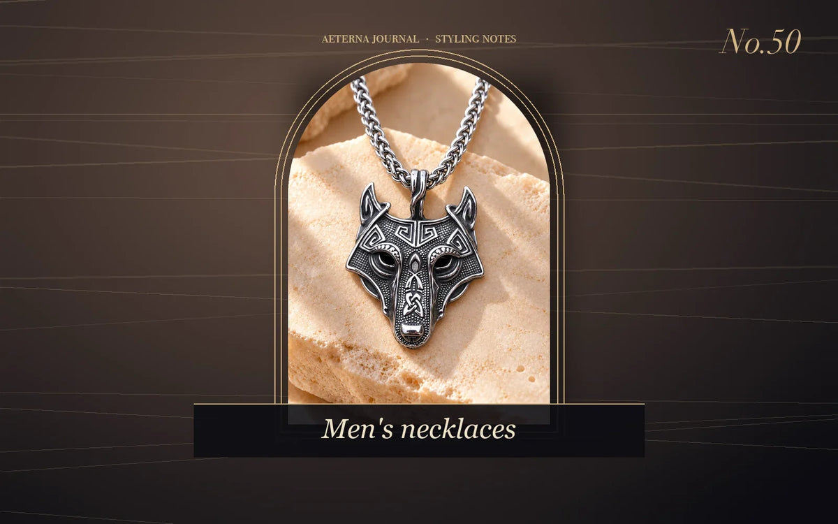 Norse grey wolf head pendant on a steel chain