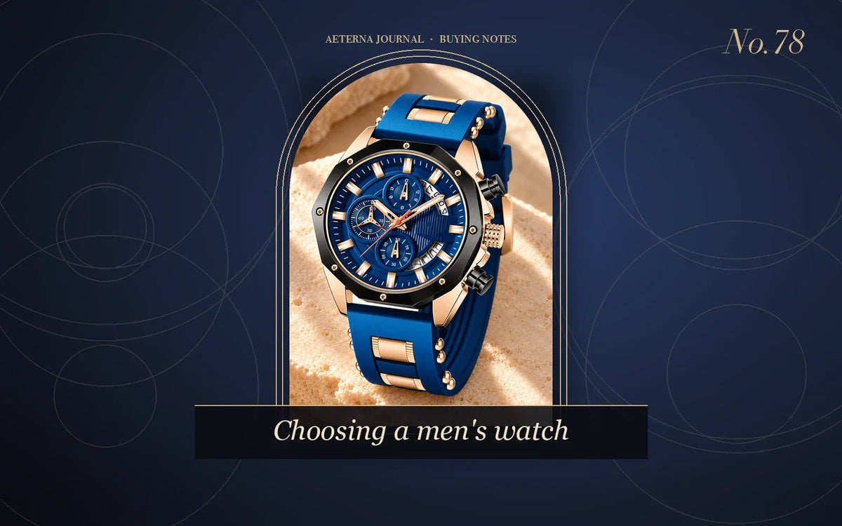 Blue sport chronograph-style men's watch with a silicone strap