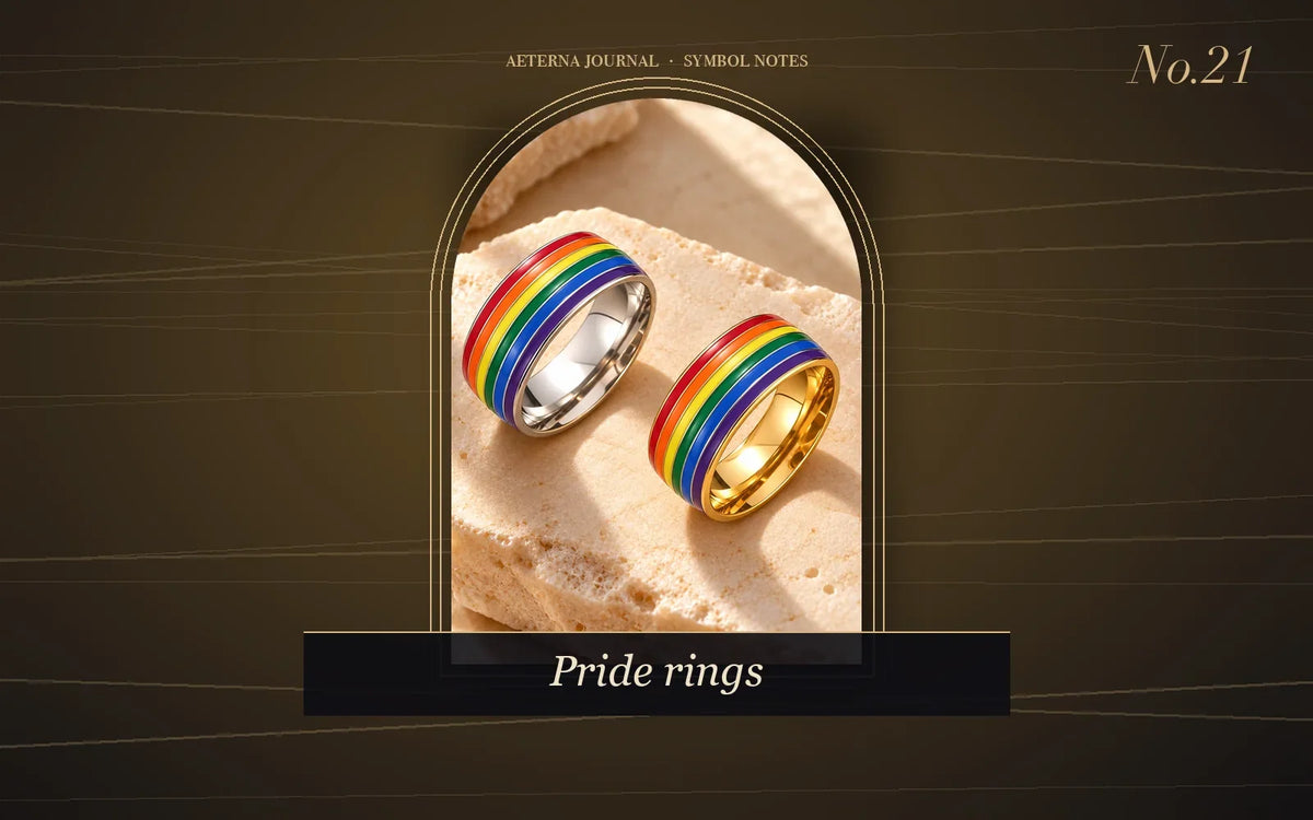 Stainless steel band ring with a rainbow stripe inlay