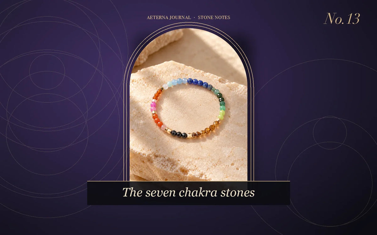Seven chakra bracelet with seven coloured stone beads