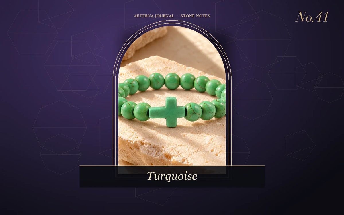 Blue turquoise bead bracelet with a small cross charm