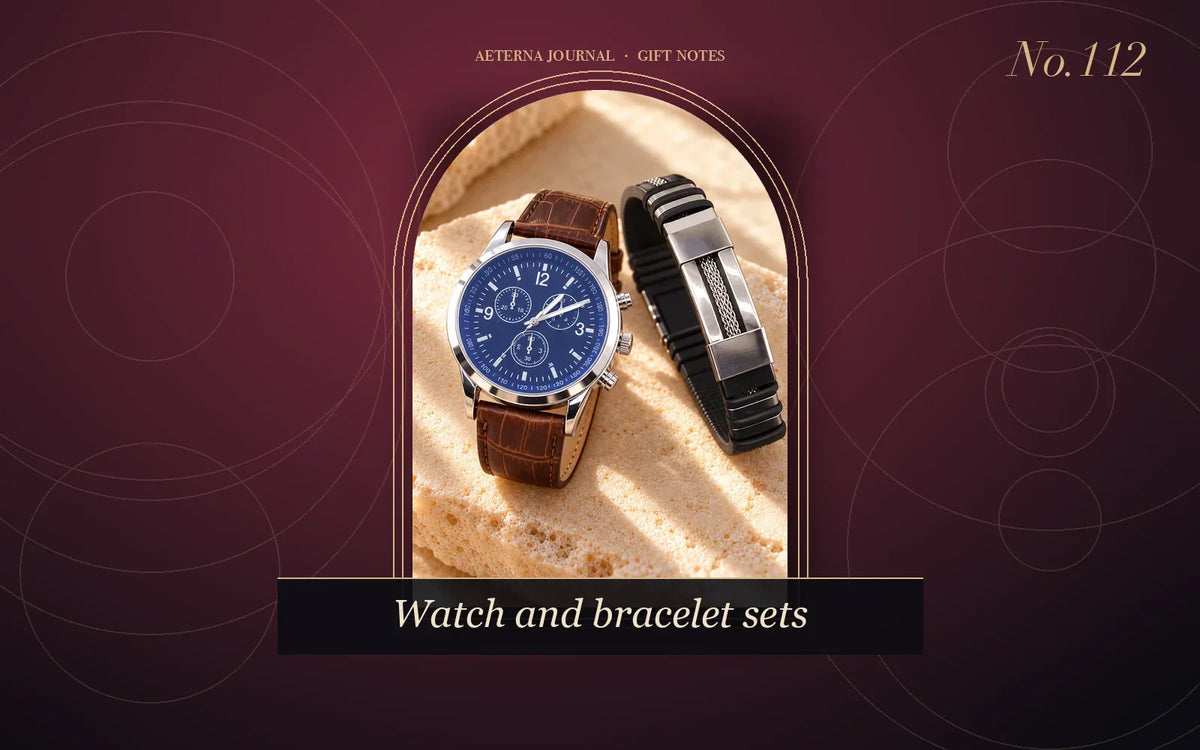 Blue-dial watch on a brown leather strap beside a steel and leather bracelet