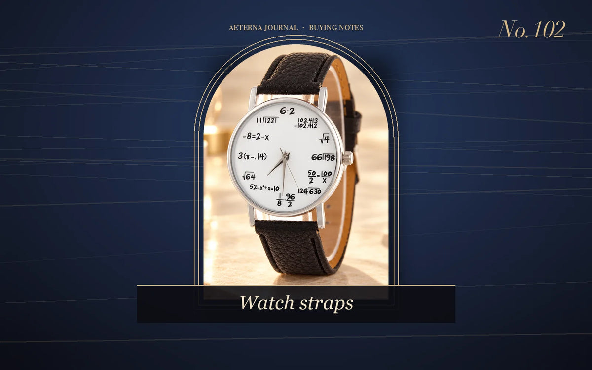 Watch with an equation-print dial on a black leather strap