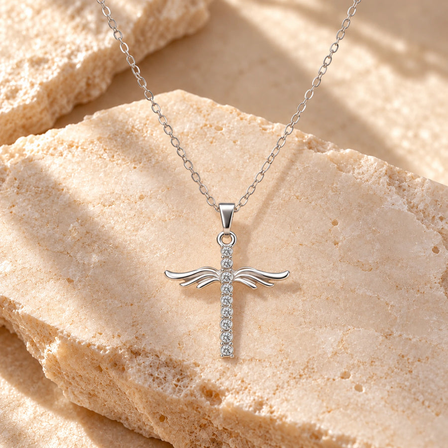 Generated concept artwork for Wings of Grace Cross Necklace; illustrative only, not an exact product photograph