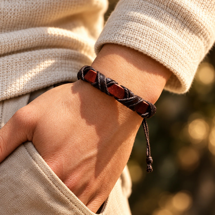 Generated concept artwork for Asgard Crafted Leather Nordic Arm Bracelet; illustrative only, not an exact product photograph