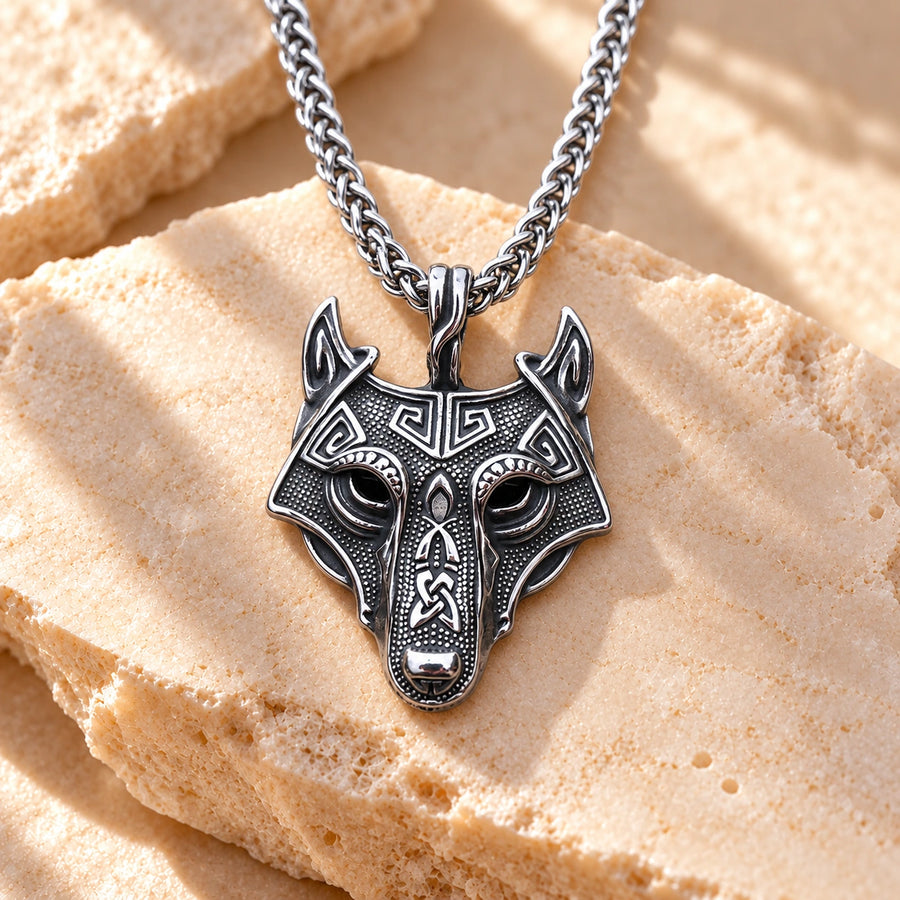 Generated concept artwork for Asgard Crafted Norse Grey Wolf Necklace; illustrative only, not an exact product photograph