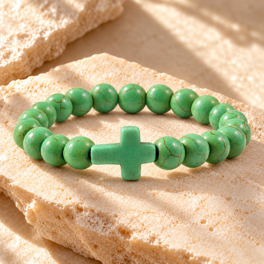 Generated concept artwork for Blue Turquoise Cross Bracelet; illustrative only, not an exact product photograph