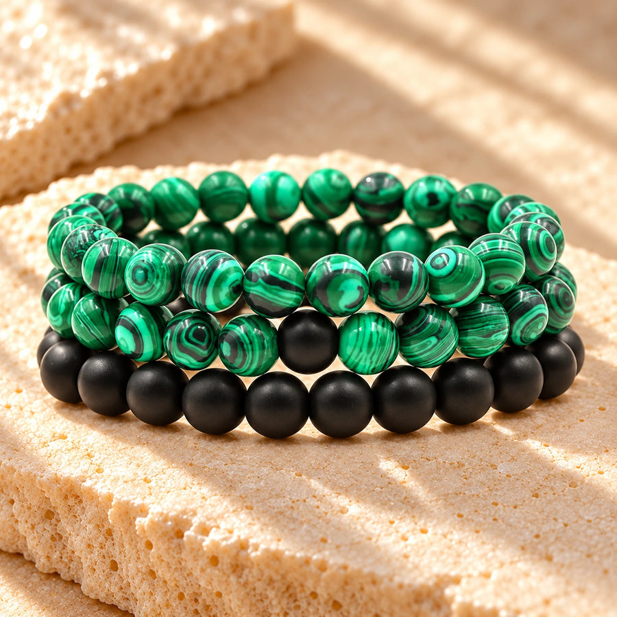 Generated concept artwork for Classic Black Matte Green Malachite Bracelet; illustrative only, not an exact product photograph