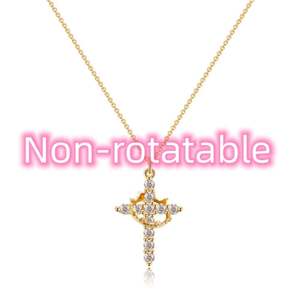 Rotating Crown Cross Pendant Necklace, view 11