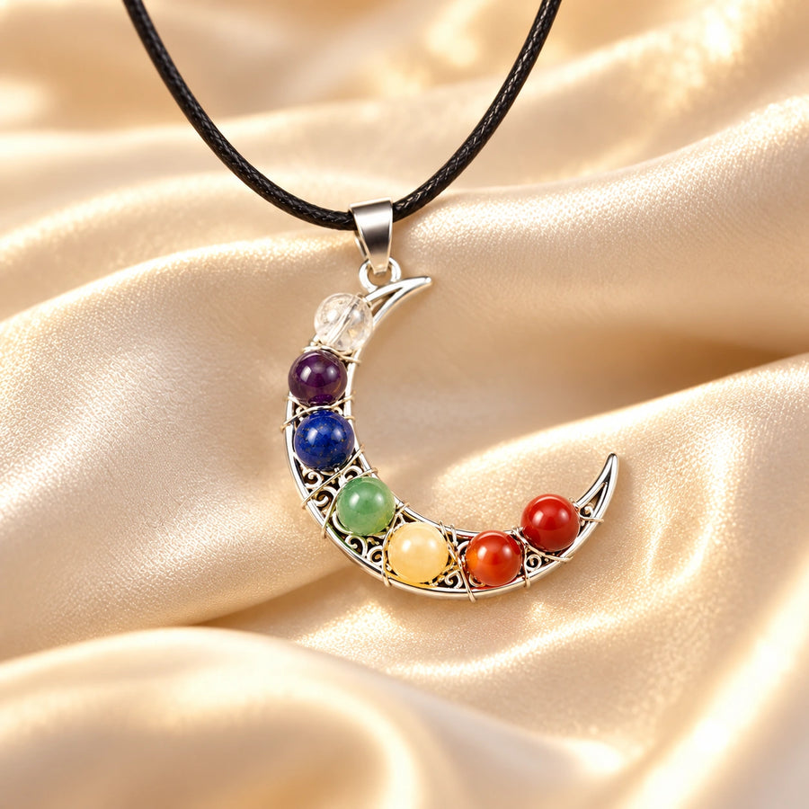 Generated concept artwork for Stone Seven Chakras Moon Pentagram Necklace; illustrative only, not an exact product photograph