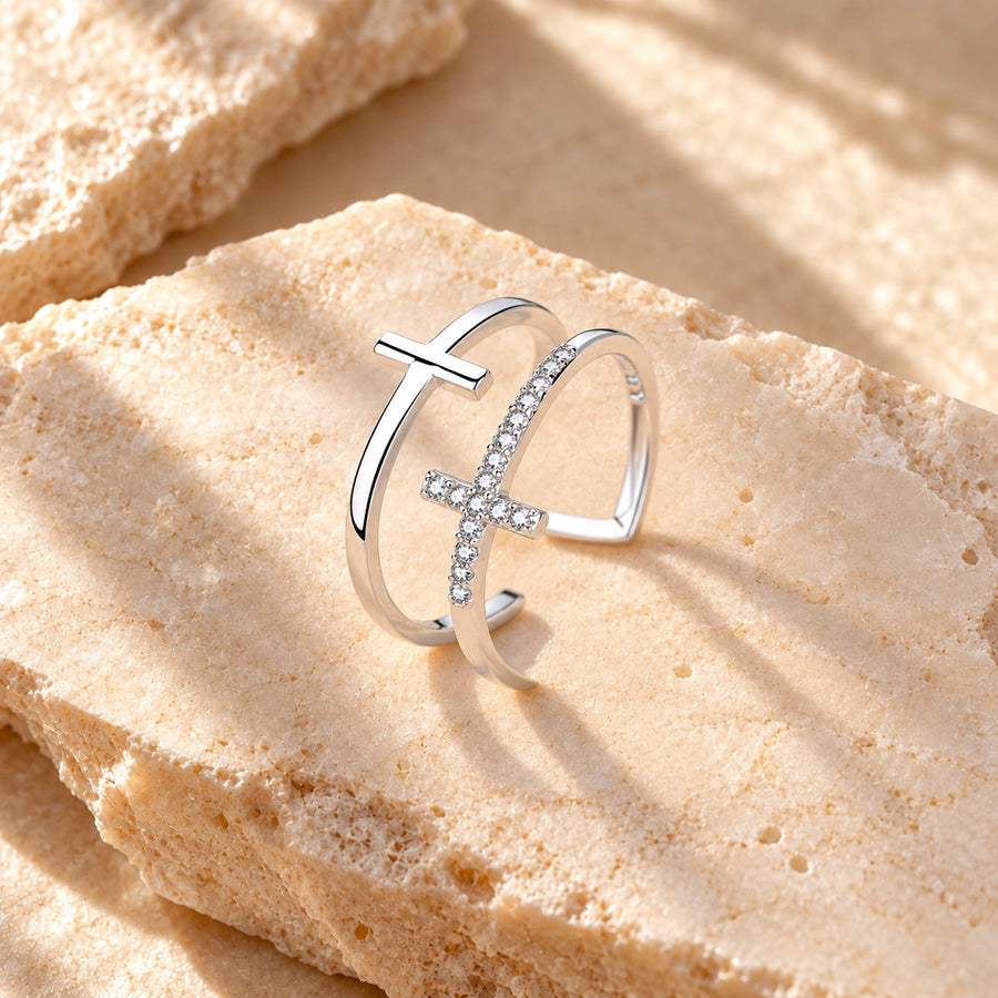 Generated concept artwork for Double Cross Miniature Inlaid Ring; illustrative only, not an exact product photograph