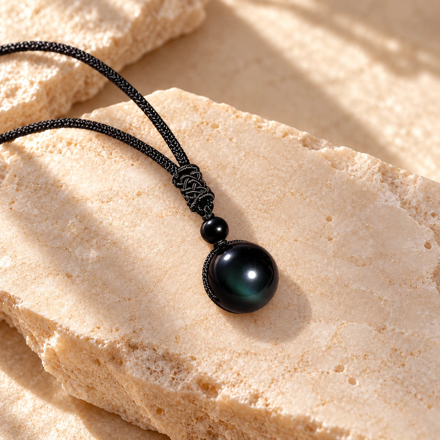 Generated concept artwork for 16mm Natural Obsidian Amethyst Necklace; illustrative only, not an exact product photograph