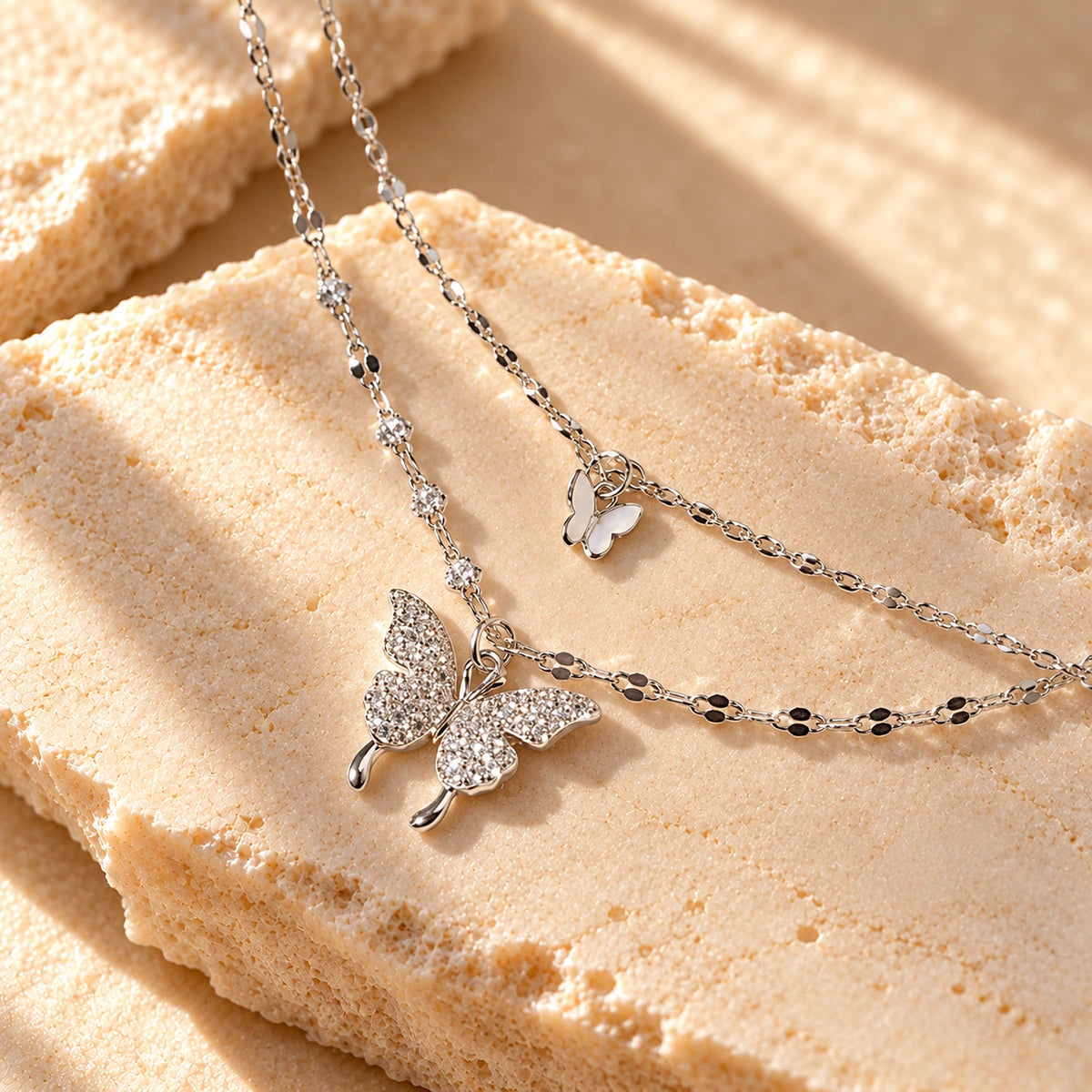 Generated concept artwork for Elegant Color Shiny Butterfly Ladies Necklace; illustrative only, not an exact product photograph