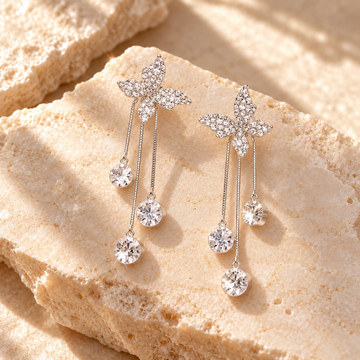 Generated concept artwork for Shiny Butterfly Drop Dangle Elegant Earrings; illustrative only, not an exact product photograph