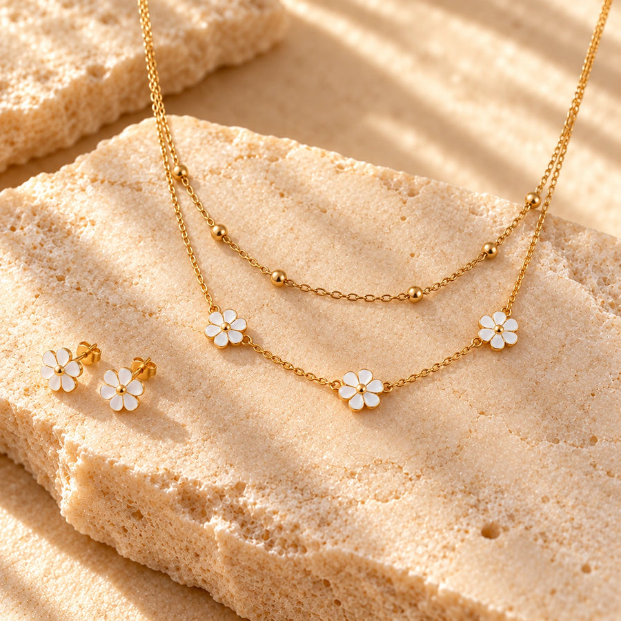 Daisy Layered Necklace & Earrings Set: illustrative concept artwork, not a product photograph