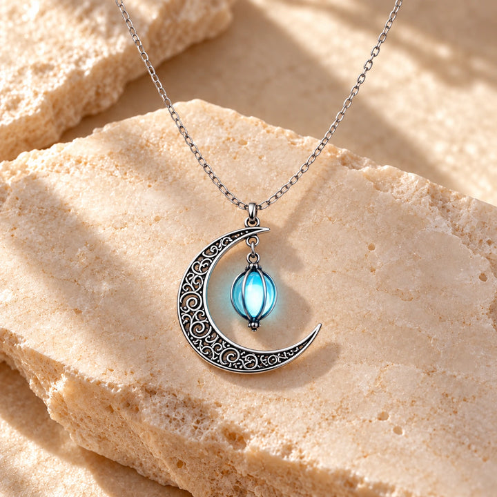 Glow-in-the-Dark Moon Pendant Necklace: illustrative concept artwork, not a product photograph