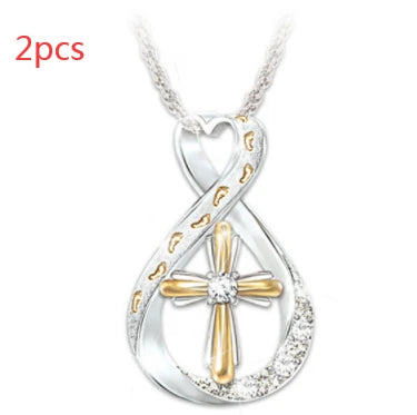 Two-Tone Footprints Cross Necklace, view 8