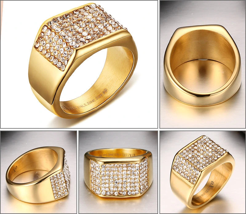 Men's Titanium Steel Crystal Ring, view 5