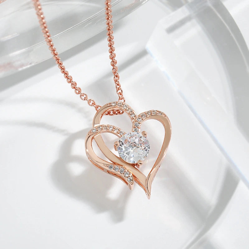 Double Love Rhinestones Personalized Heart Necklace supplier gallery image 7