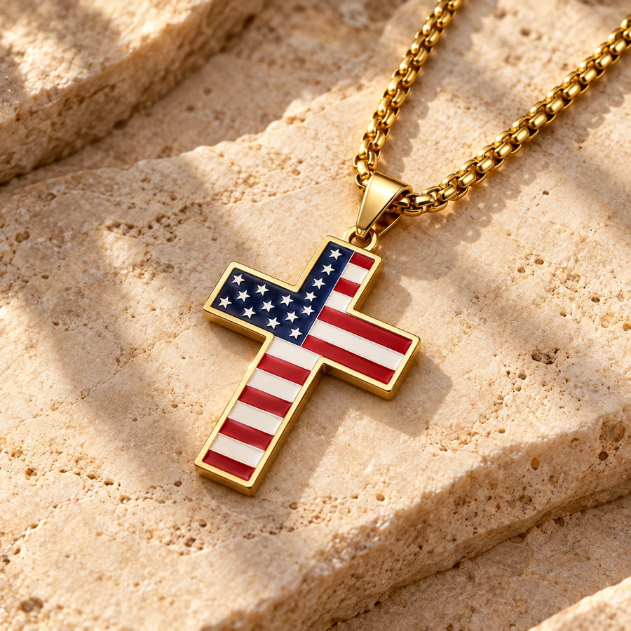 Generated concept artwork for Flag Cross Pendant Necklace; illustrative only, not an exact product photograph