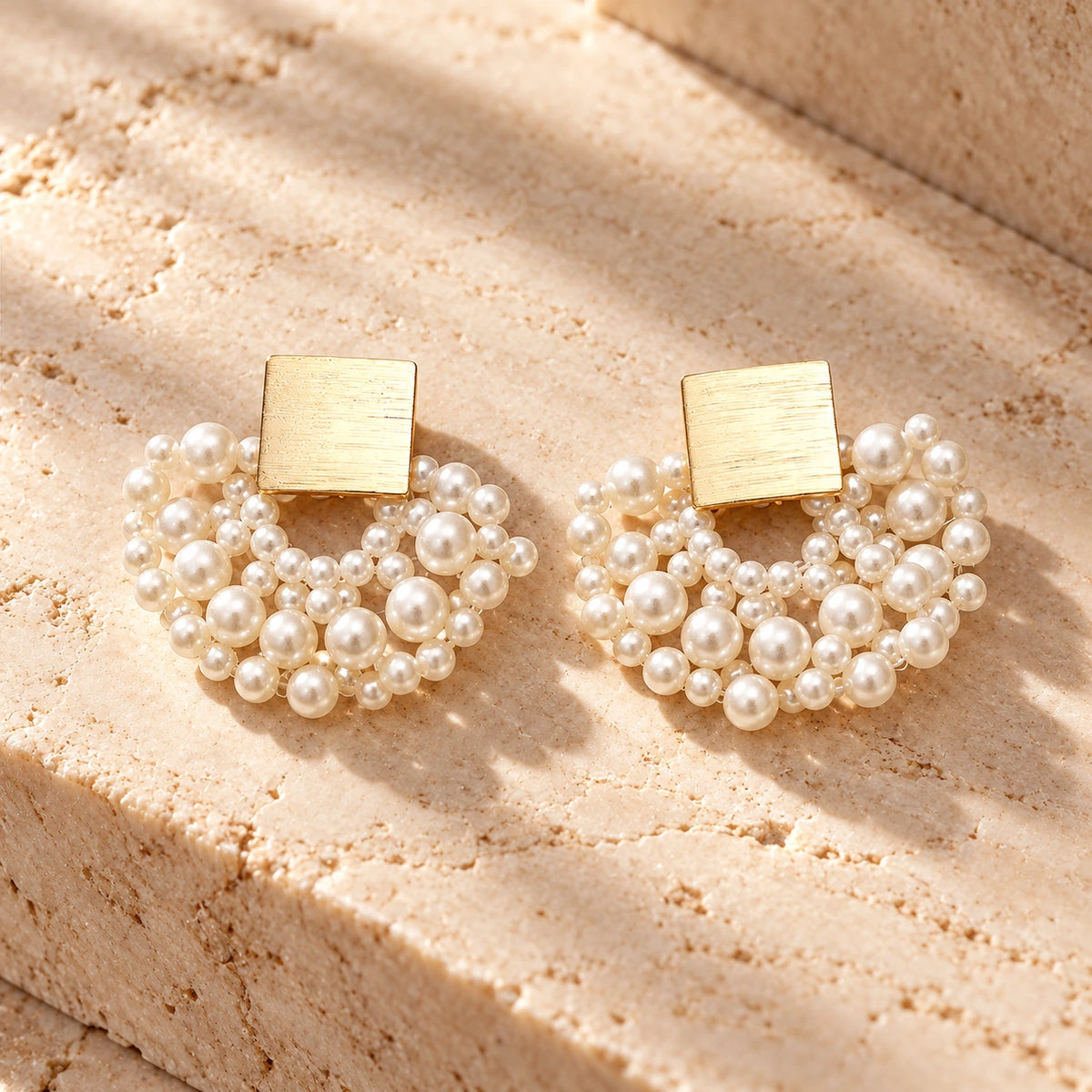 Generated concept artwork for Handmade Pearl Woven Scalloped Pearl Earrings; illustrative only, not an exact product photograph