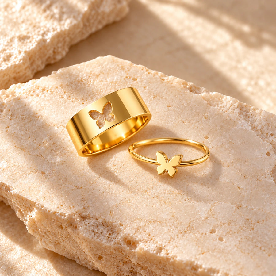 Butterfly Couple Rings (Set of 2): illustrative concept artwork, not a product photograph