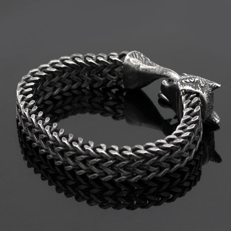 Black Wolf Head Cuban Link Bracelet, view 1