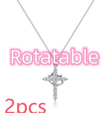 Rotating Crown Cross Pendant Necklace, view 17