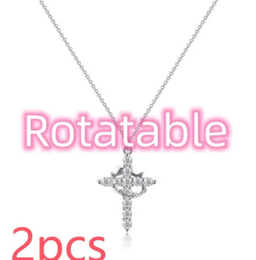 Rotating Crown Cross Pendant Necklace, view 17