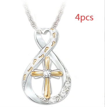 Two-Tone Footprints Cross Necklace, view 12