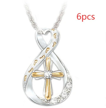 Two-Tone Footprints Cross Necklace, view 11