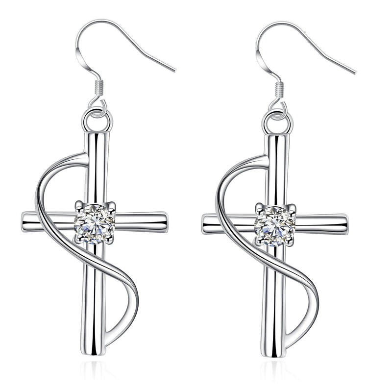 Elongated Cross Drop Earrings, view 1