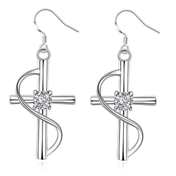 Elongated Cross Drop Earrings, view 1